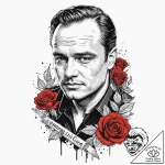 A trash polka portrait of marlon brando as co… – tattoo sketch (№1753095527_0, 21.07.2025 10:58) — tattoovalue.net