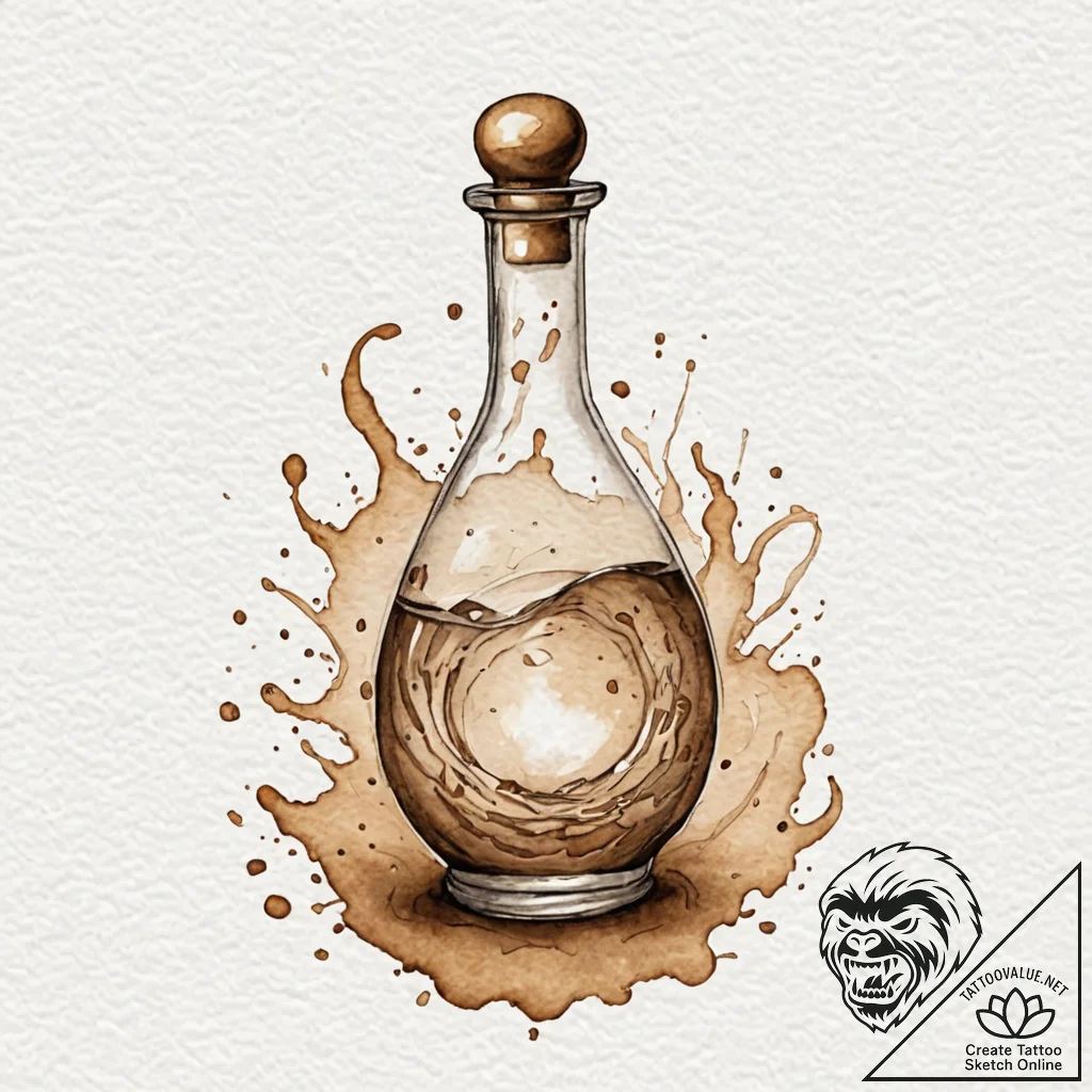 Tattoo design a magic potion bottle with a sw... - tattoo sketch (№1753095610_0, 21.07.2025 11:00) — tattoovalue.net