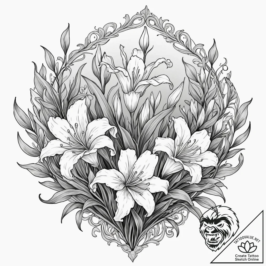 Lilies of the valley, ink illustration for ta... - tattoo sketch (№1753096355_0, 21.07.2025 11:12) — tattoovalue.net