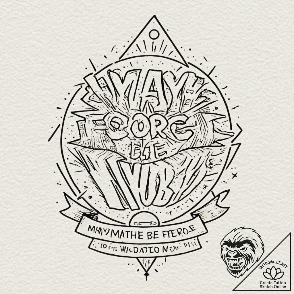 Chicano style lettering of "may the force be... - tattoo sketch (№1753096604_0, 21.07.2025 11:16) — tattoovalue.net
