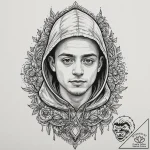 A neo-traditional portrait of the main charac… – tattoo sketch (№1753096769_0, 21.07.2025 11:19) — tattoovalue.net
