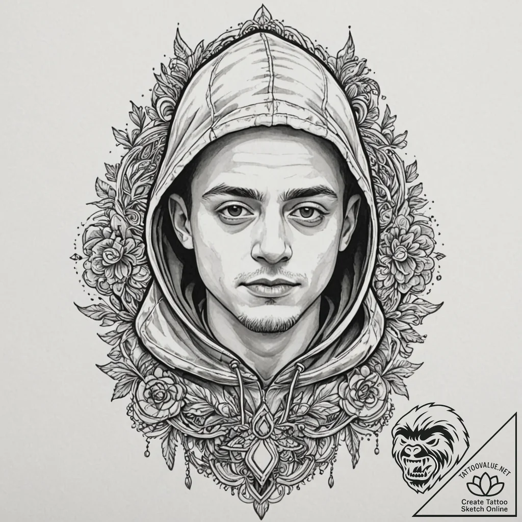 A neo-traditional portrait of the main charac... - tattoo sketch (№1753096769_0, 21.07.2025 11:19) — tattoovalue.net