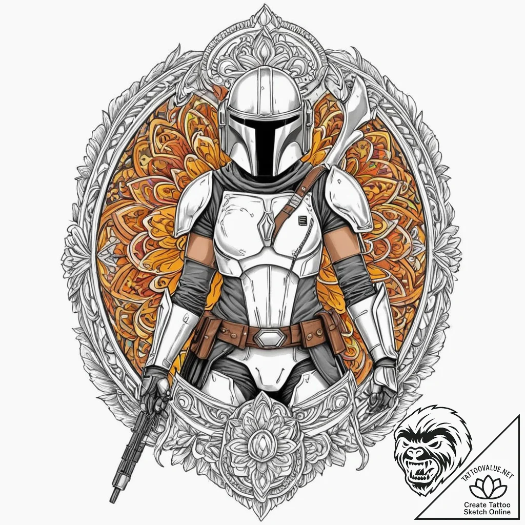 Chicano style tattoo of a female mandalorian... - tattoo sketch (№1753097268_0, 21.07.2025 11:27) — tattoovalue.net