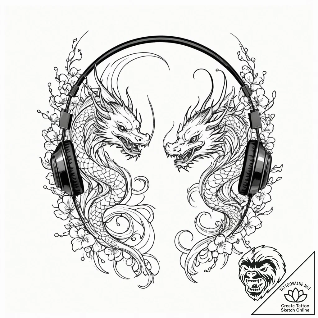 Tattoo design a pair of gaming headphones wit... - tattoo sketch (№1753097434_0, 21.07.2025 11:30) — tattoovalue.net