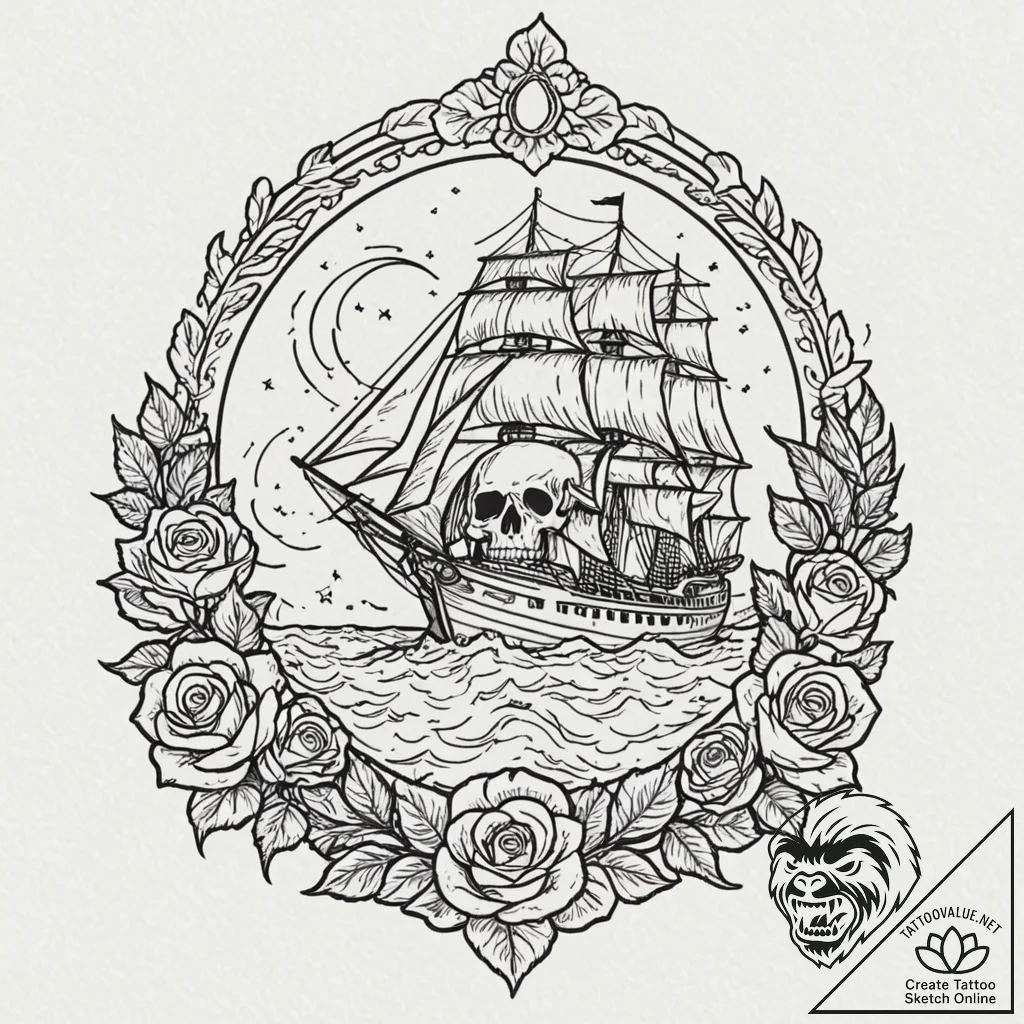 Tattoo sketch a ship sailing into a powerful... - tattoo sketch (№1753098597_0, 21.07.2025 11:49) — tattoovalue.net