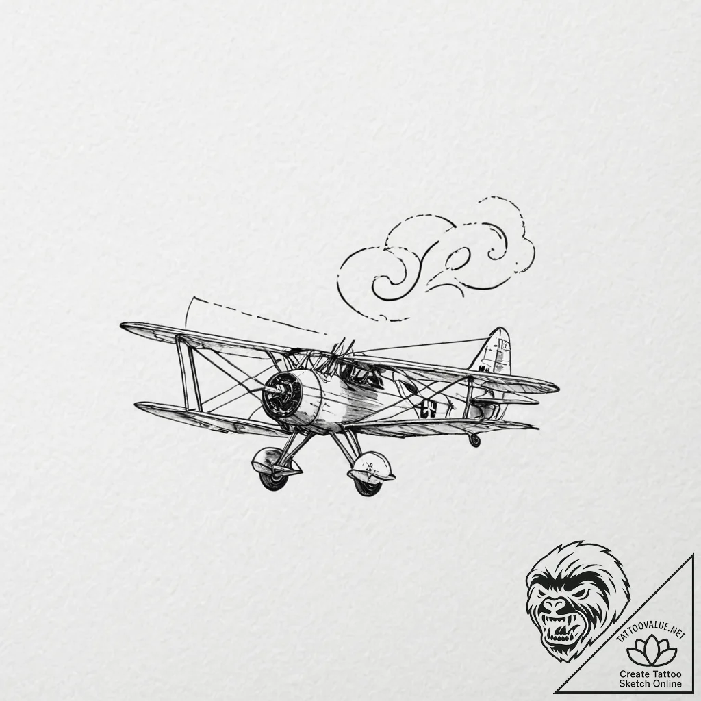 A biplane doing aerobatics against a clear bl... - tattoo sketch (№1753099438_0, 21.07.2025 12:03) — tattoovalue.net