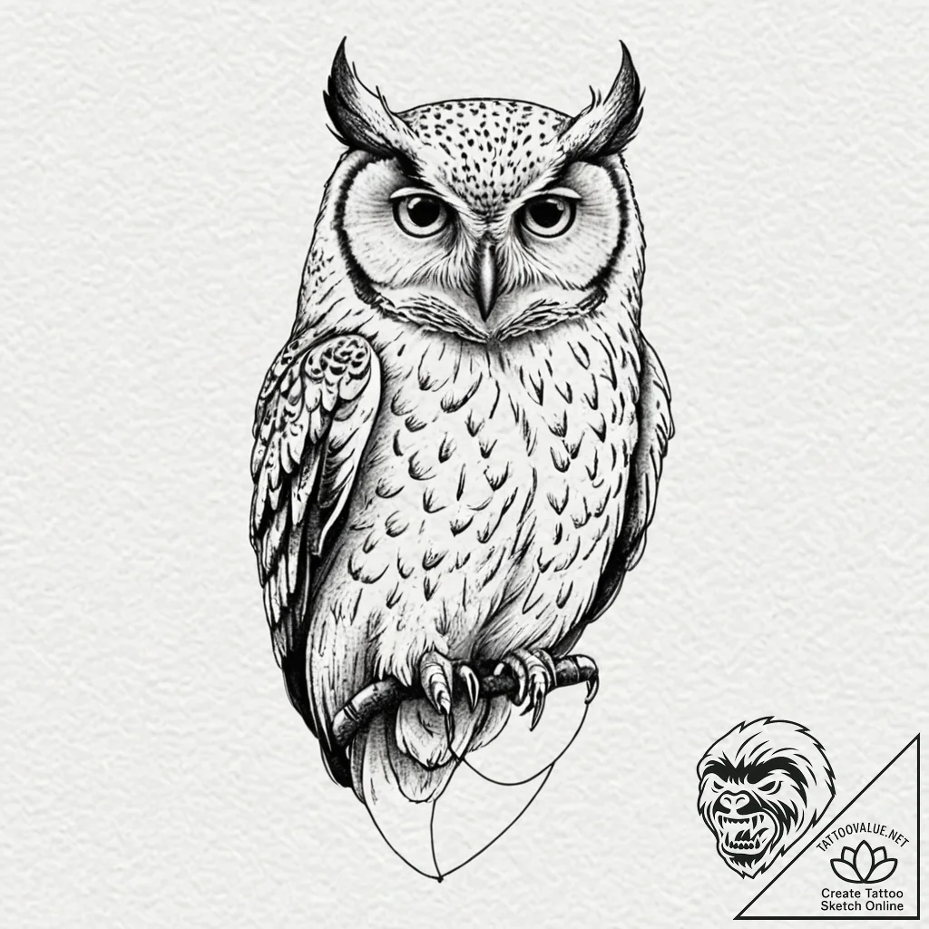 Owl, artistic tattoo sketch, dotwork tattoo s... - tattoo sketch (№1753100501_0, 21.07.2025 12:21) — tattoovalue.net