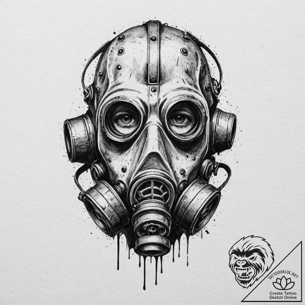 Tattoo sketch a post-apocalyptic gas mask wit... - tattoo sketch (№1753100584_0, 21.07.2025 12:23) — tattoovalue.net