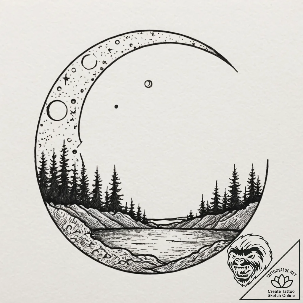A watercolor sketch of the "moon river" scene... - tattoo sketch (№1753101175_0, 21.07.2025 12:32) — tattoovalue.net