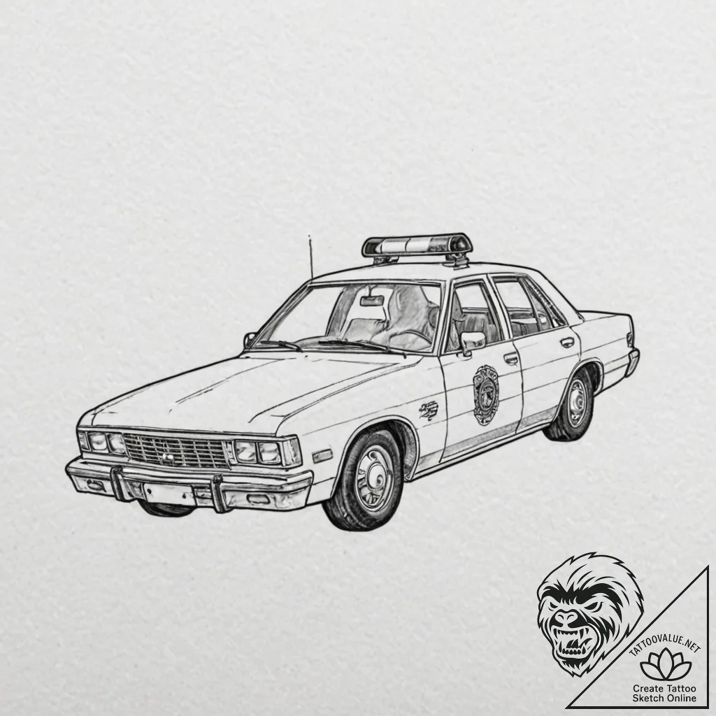 A tattoo of the "spinner" police car, detaile... - tattoo sketch (№1753101258_0, 21.07.2025 12:34) — tattoovalue.net