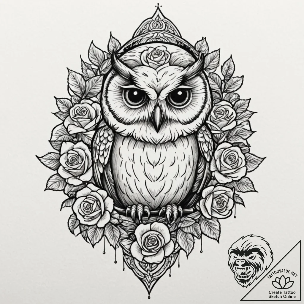 Owl, tattoo drawing outline, chicano tattoo s... - tattoo sketch (№1753101848_0, 21.07.2025 12:44) — tattoovalue.net