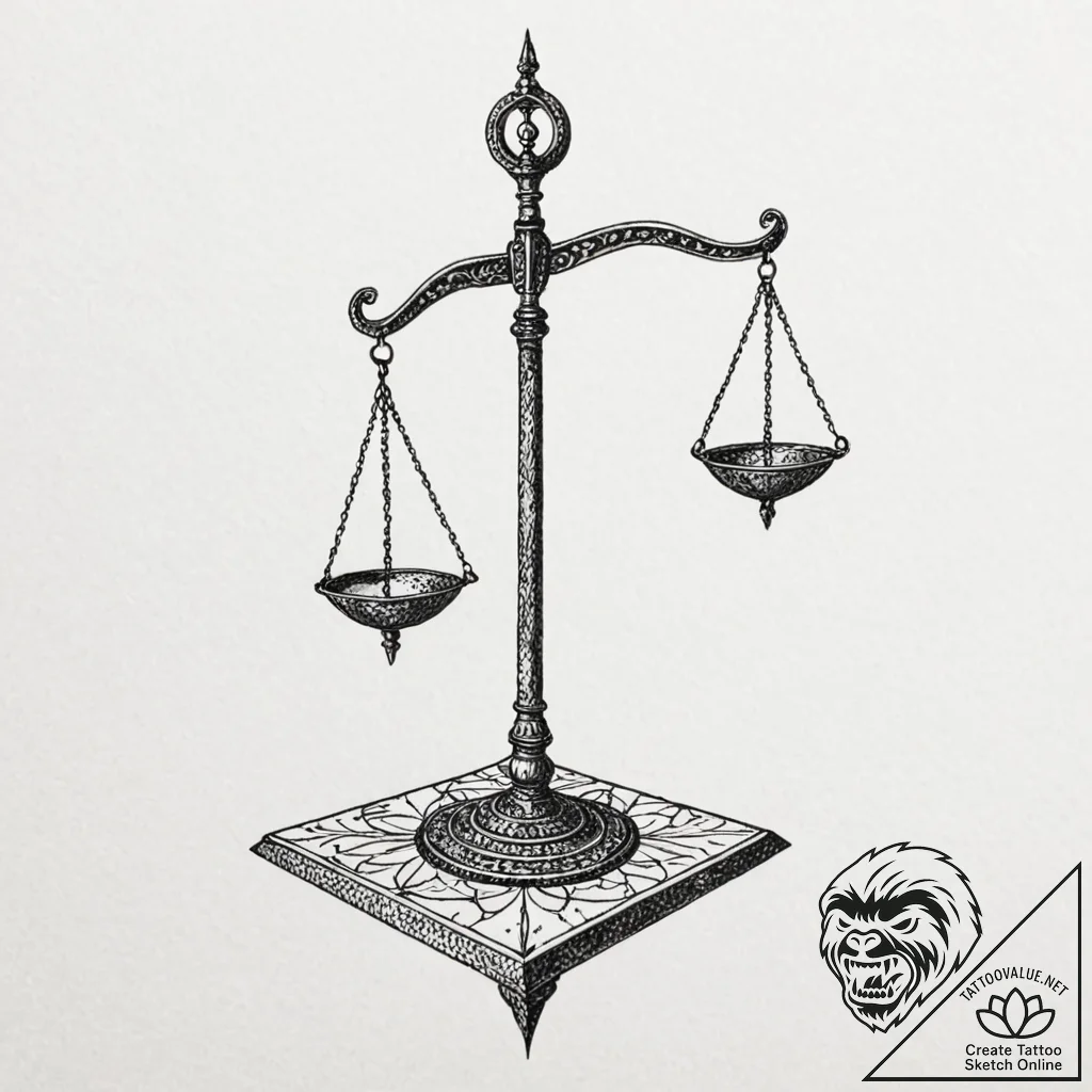 Tattoo sketch libra's scales, one pan realist... - tattoo sketch (№1753102269_0, 21.07.2025 12:51) — tattoovalue.net