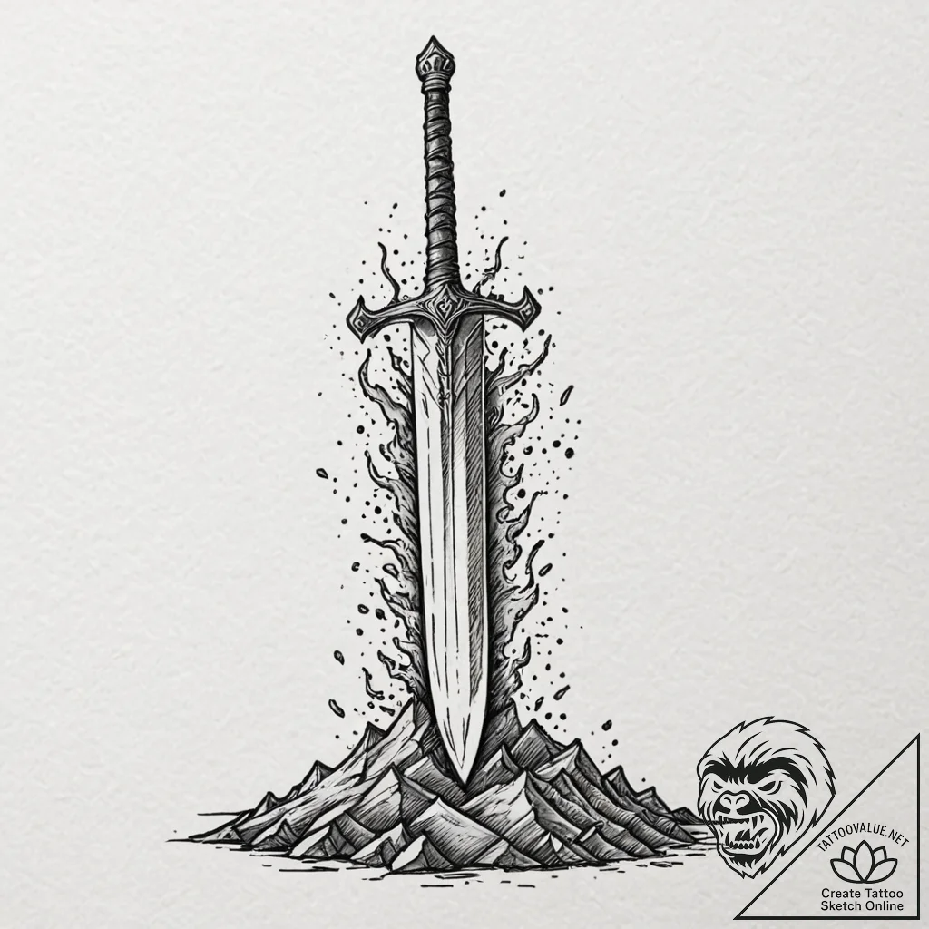 Tattoo design a knight's sword plunged into t... - tattoo sketch (№1753102771_0, 21.07.2025 12:59) — tattoovalue.net