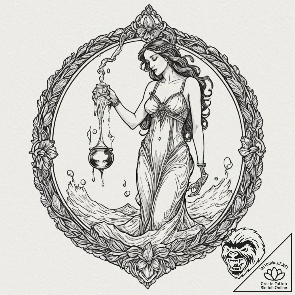 Tattoo sketch aquarius's water-bearer, pourin... - tattoo sketch (№1753102848_0, 21.07.2025 13:00) — tattoovalue.net