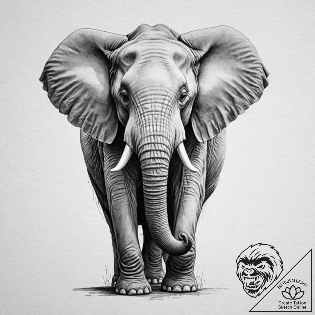 Elephant, artistic tattoo sketch, realistic b... - tattoo sketch (№1753103156_0, 21.07.2025 13:05) — tattoovalue.net