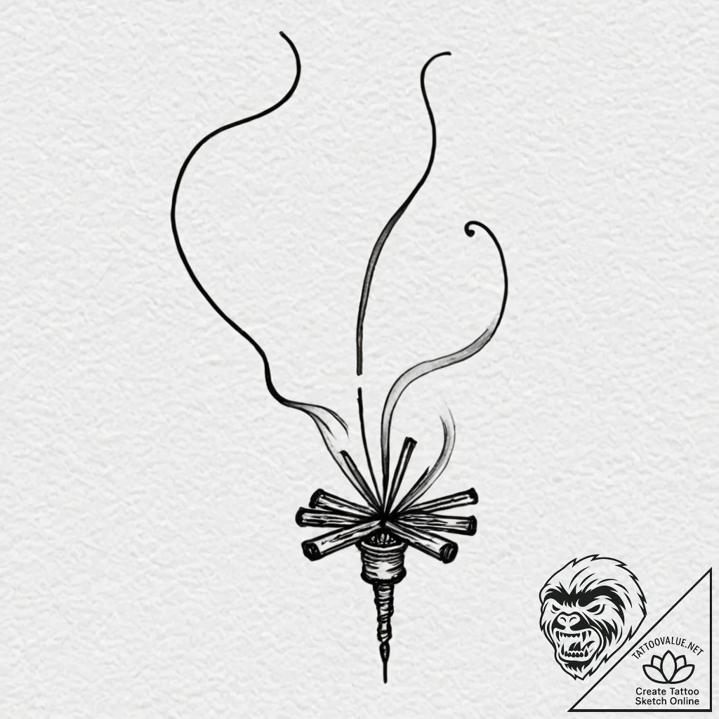 A close-up of a burning incense stick, with s... - tattoo sketch (№1753103232_0, 21.07.2025 13:07) — tattoovalue.net
