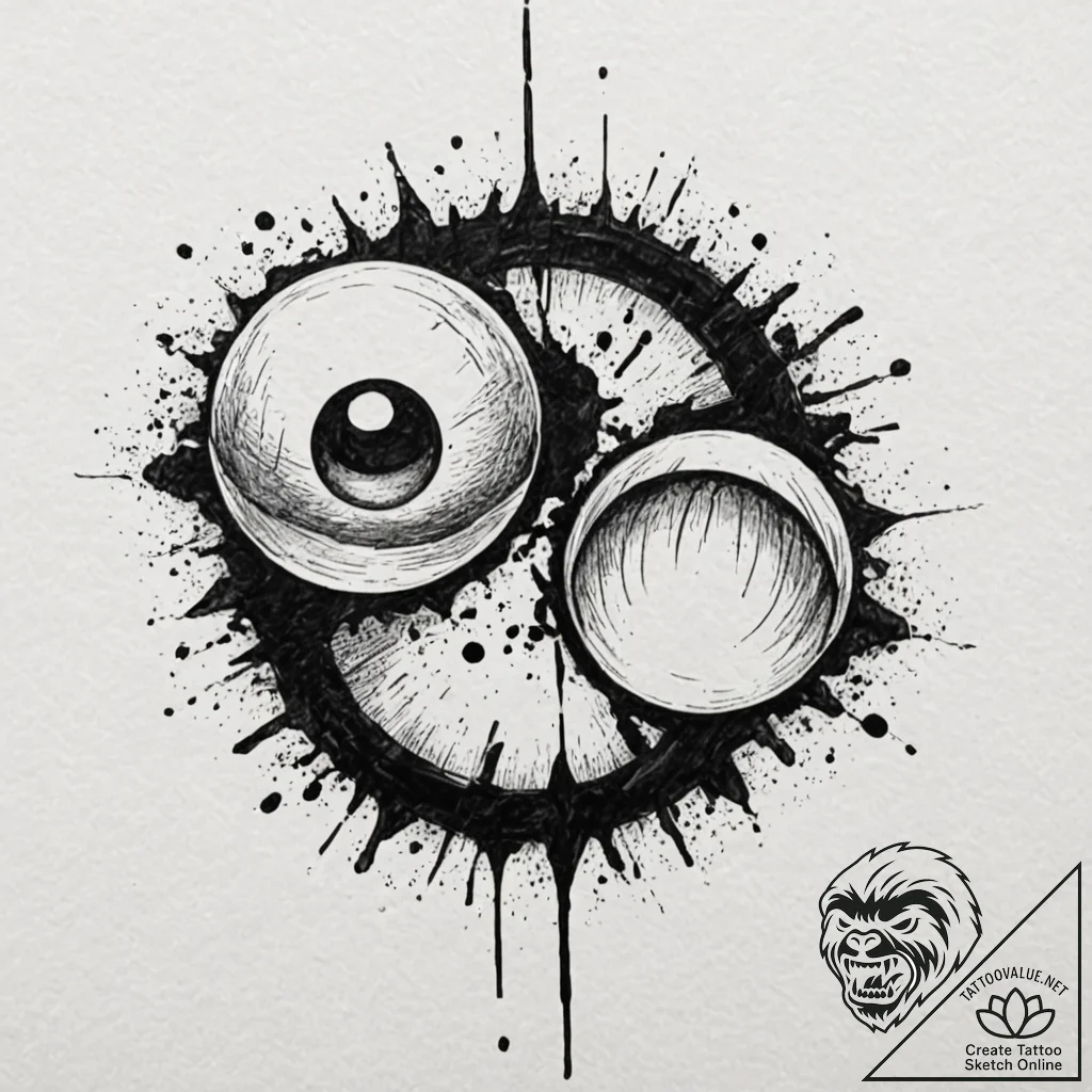 Tattoo design a glowing orb split into two ha... - tattoo sketch (№1753104079_0, 21.07.2025 13:21) — tattoovalue.net