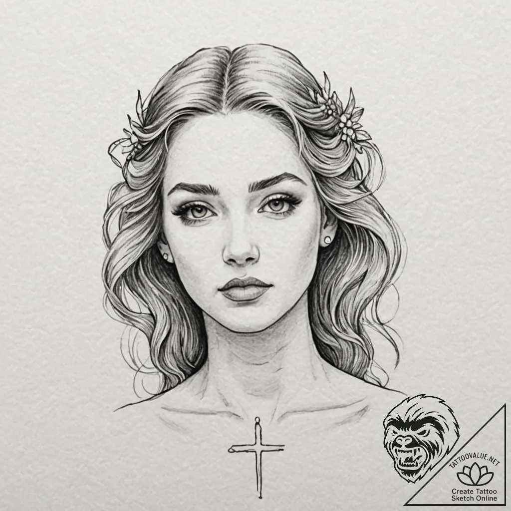 Tattoo sketch: a serene, yet haunting, depict... - tattoo sketch (№1753104844_0, 21.07.2025 13:34) — tattoovalue.net