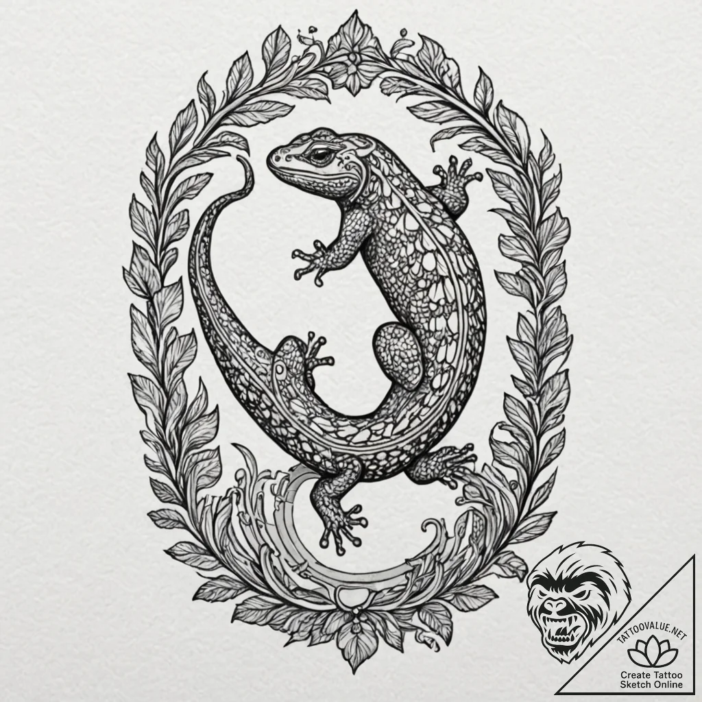 Salamander, tattoo line art, neo traditional... - tattoo sketch (№1753105152_0, 21.07.2025 13:39) — tattoovalue.net