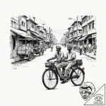 A shot of a rickshaw driver navigating a crow… – tattoo sketch (№1753105535_0, 21.07.2025 13:45) — tattoovalue.net