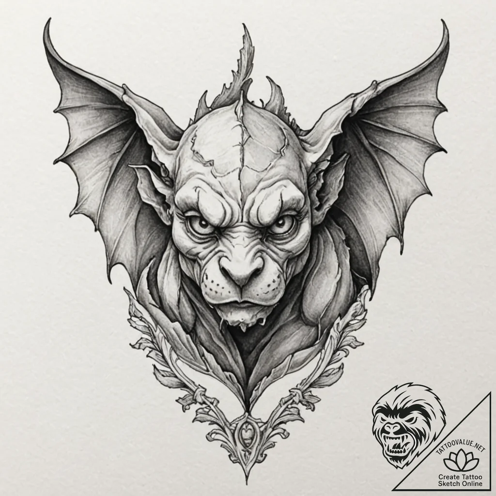 Gargoyle, tattoo drawing outline, realistic b... - tattoo sketch (№1753105611_0, 21.07.2025 13:46) — tattoovalue.net