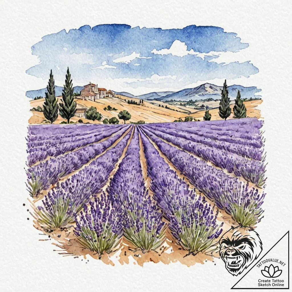 A field of brilliant purple lavender in prove... - tattoo sketch (№1753105765_0, 21.07.2025 13:49) — tattoovalue.net