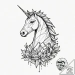 Linework tattoo design of the origami unicorn… – tattoo sketch (№1753106685_0, 21.07.2025 14:04) — tattoovalue.net