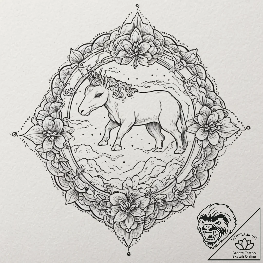 A dotwork mandala incorporating the origami u... - tattoo sketch (№1753108367_0, 21.07.2025 14:32) — tattoovalue.net