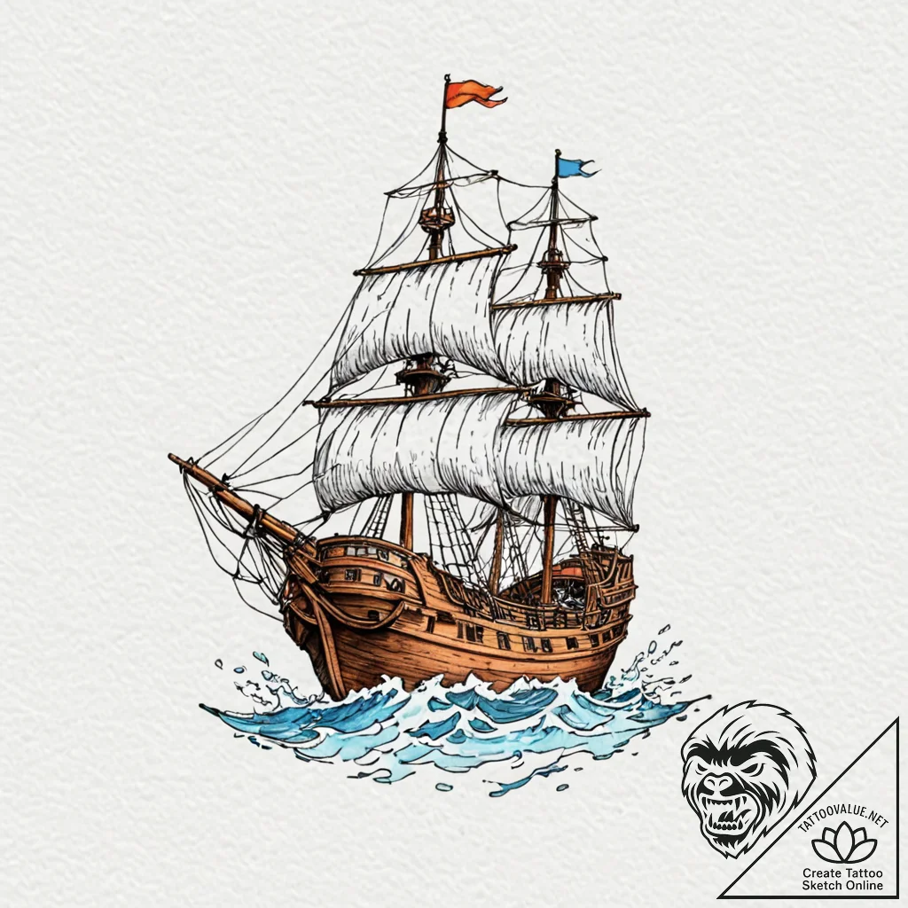 A watercolor tattoo of the going merry ship f... - tattoo sketch (№1753108536_0, 21.07.2025 14:35) — tattoovalue.net