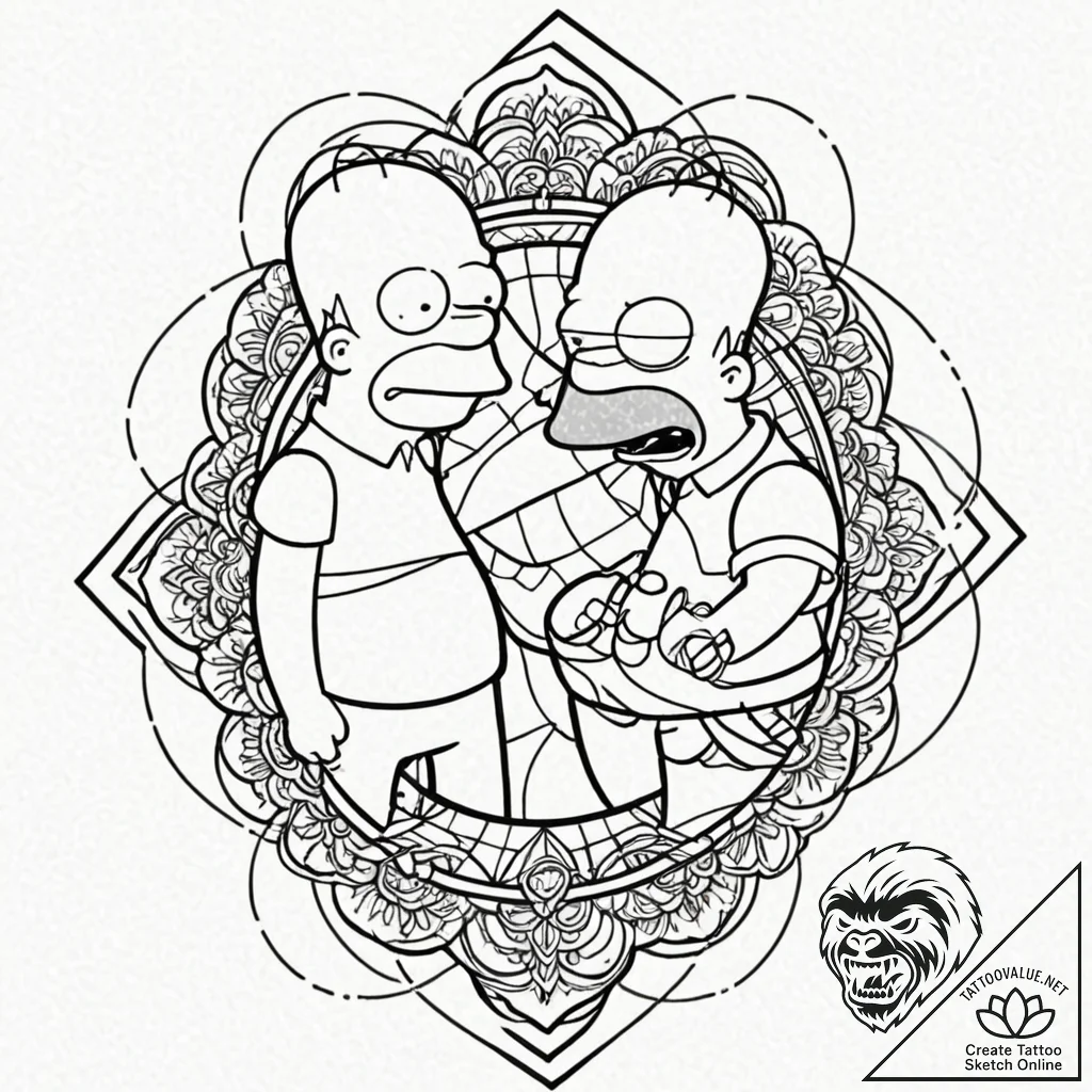 A trash polka tattoo of homer simpson strangl... - tattoo sketch (№1753108705_0, 21.07.2025 14:38) — tattoovalue.net