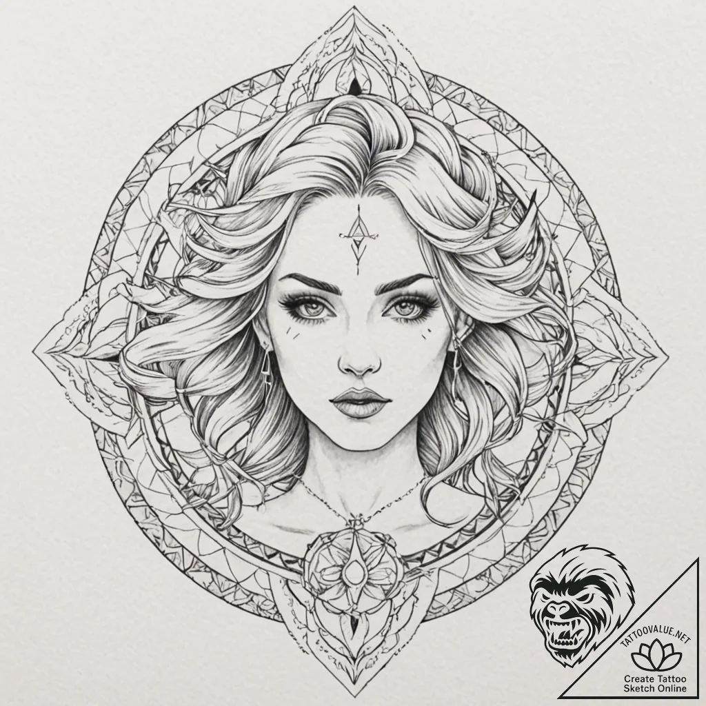 A neo-traditional portrait of storm, with whi... - tattoo sketch (№1753109216_0, 21.07.2025 14:46) — tattoovalue.net
