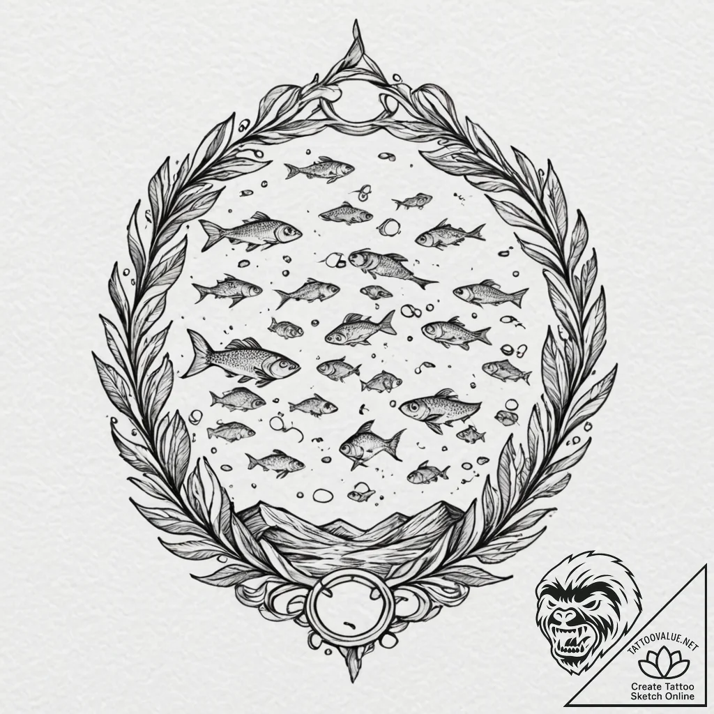 Tattoo design a school of fish swimming in a... - tattoo sketch (№1753109301_0, 21.07.2025 14:48) — tattoovalue.net
