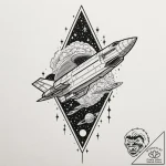 Tattoo design a retro pixelated spaceship fly… – tattoo sketch (№1753109471_0, 21.07.2025 14:51) — tattoovalue.net