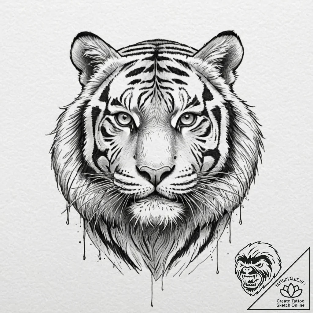 Tiger, artistic tattoo sketch, on a clean whi... - tattoo sketch (№1753109641_0, 21.07.2025 14:54) — tattoovalue.net