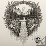 Tattoo design a powerful waterfall, constant… – tattoo sketch (№1753109725_0, 21.07.2025 14:55) — tattoovalue.net