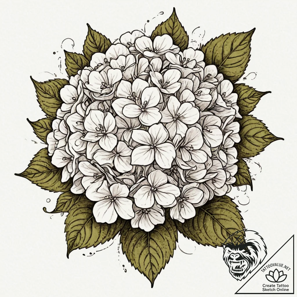 Hydrangea, ink illustration for tattoo, new s... - tattoo sketch (№1753110063_0, 21.07.2025 15:01) — tattoovalue.net