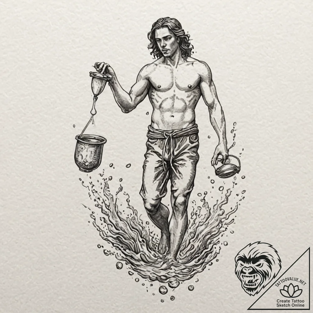 Tattoo sketch aquarius's water-bearer, a mini... - tattoo sketch (№1753110318_0, 21.07.2025 15:05) — tattoovalue.net