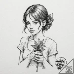 A sketch of mathilda from léon, holding a pla… – tattoo sketch (№1753110827_0, 21.07.2025 15:13) — tattoovalue.net