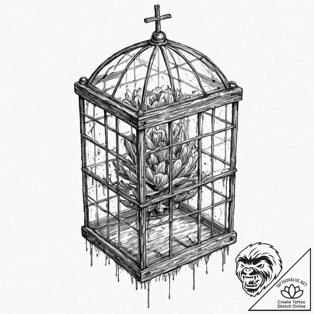 A sketch of the glass cage from you,, concept... - tattoo sketch (№1753110911_0, 21.07.2025 15:15) — tattoovalue.net