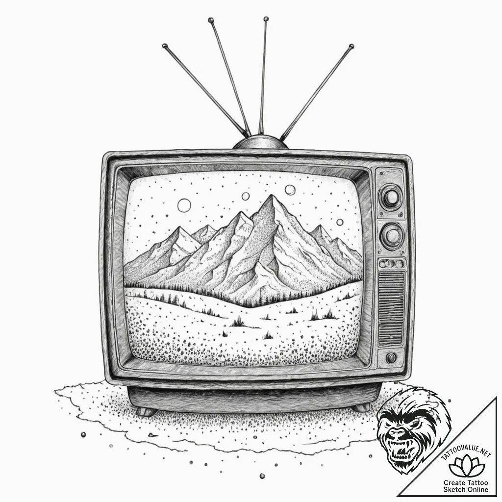 Tattoo sketch an old crt tv displaying a futu... - tattoo sketch (№1753110996_0, 21.07.2025 15:16) — tattoovalue.net