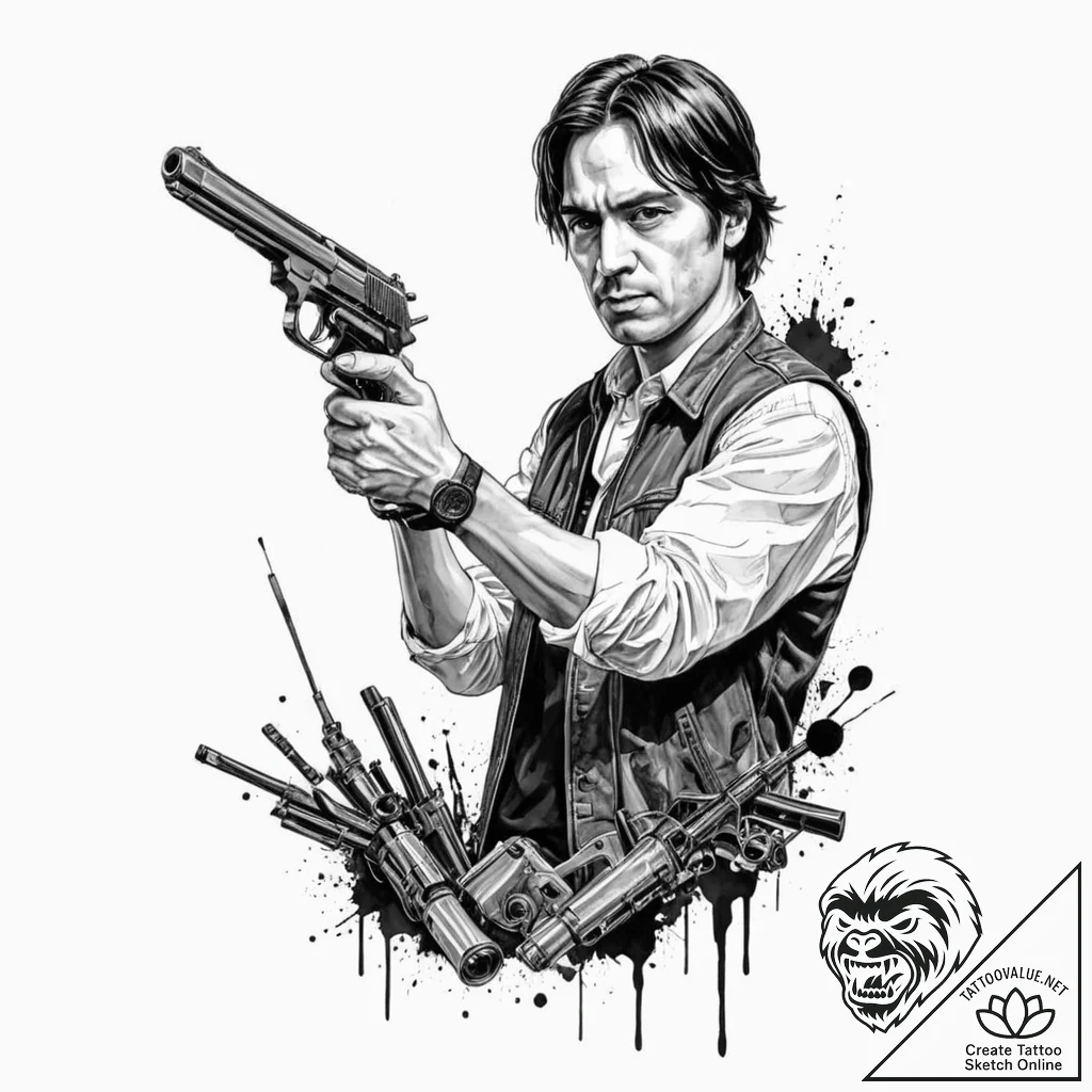 A neo-traditional portrait of anton chigurh w... - tattoo sketch (№1753111164_0, 21.07.2025 15:19) — tattoovalue.net