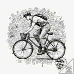 A linework tattoo of the bicycle scene from b… – tattoo sketch (№1753111840_0, 21.07.2025 15:30) — tattoovalue.net