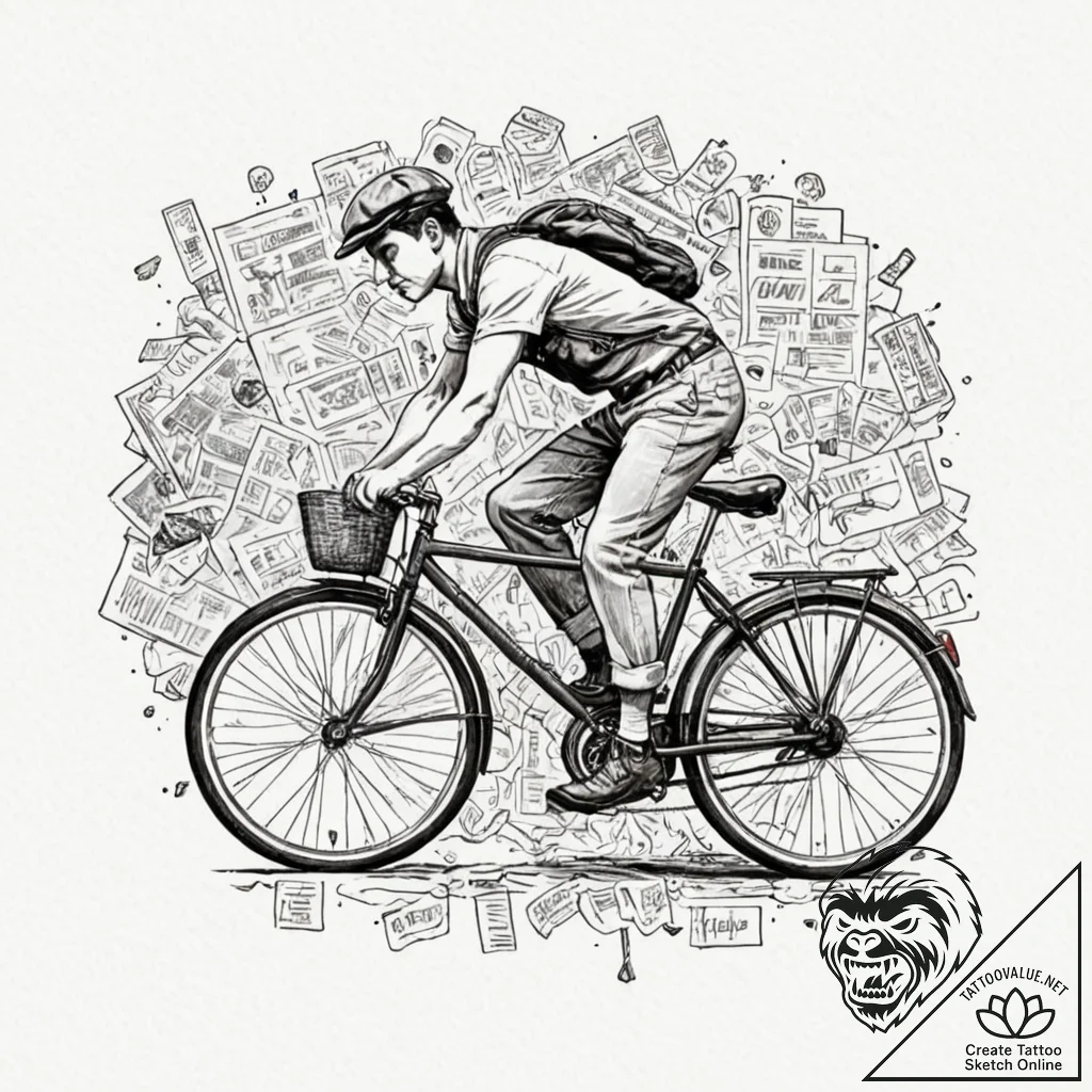 A linework tattoo of the bicycle scene from b... - tattoo sketch (№1753111840_0, 21.07.2025 15:30) — tattoovalue.net