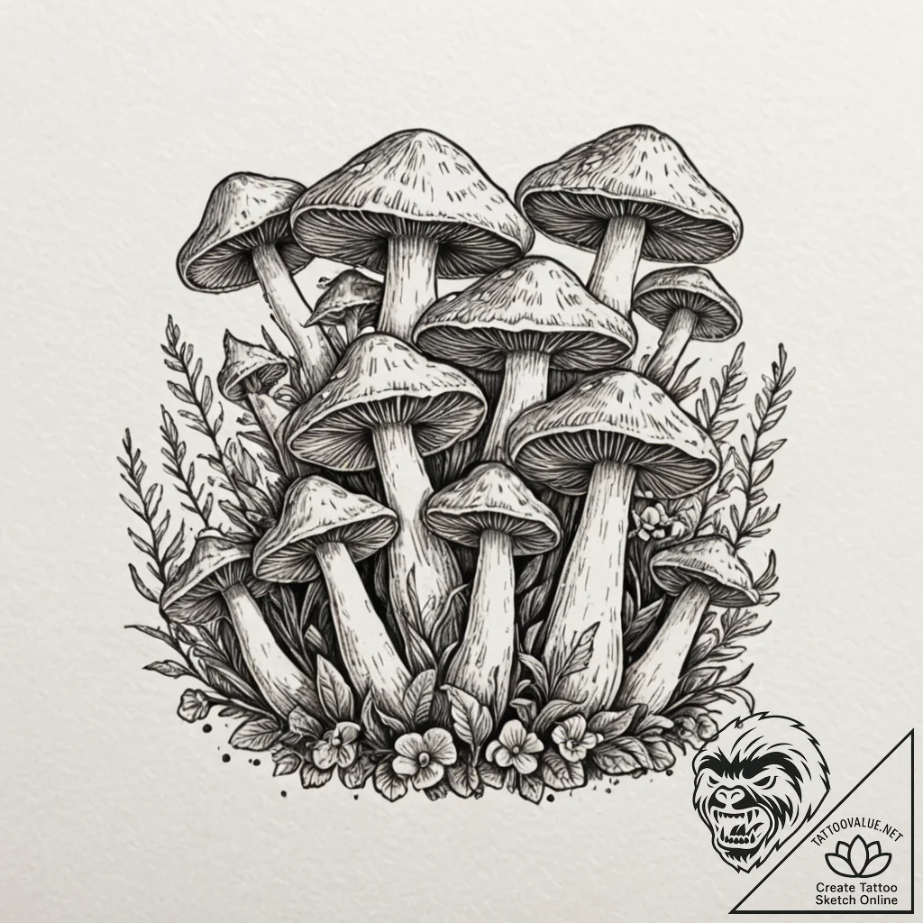 Tattoo design a cluster of tiny, detailed mus... - tattoo sketch (№1753112095_0, 21.07.2025 15:34) — tattoovalue.net
