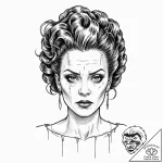 A linework tattoo of the bride of frankenstei… – tattoo sketch (№1753112180_0, 21.07.2025 15:36) — tattoovalue.net
