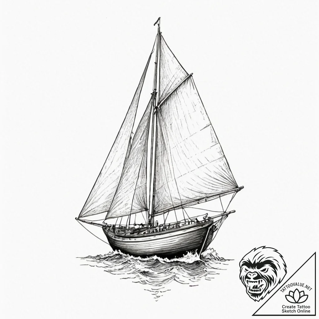 Sailboat, ink illustration for tattoo, sketch... - tattoo sketch (№1753113282_0, 21.07.2025 15:54) — tattoovalue.net