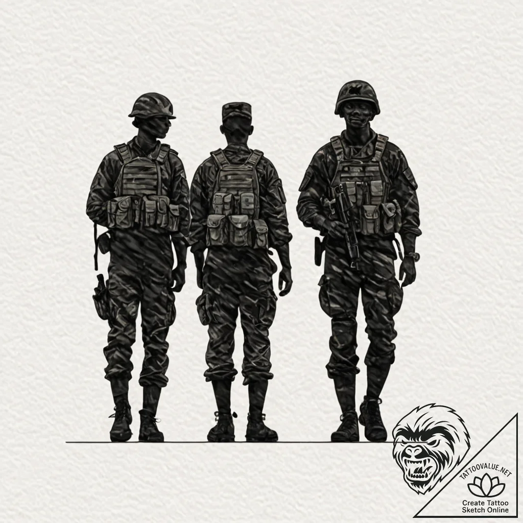 Tattoo sketch a silhouette of soldiers standi... - tattoo sketch (№1753113451_0, 21.07.2025 15:57) — tattoovalue.net
