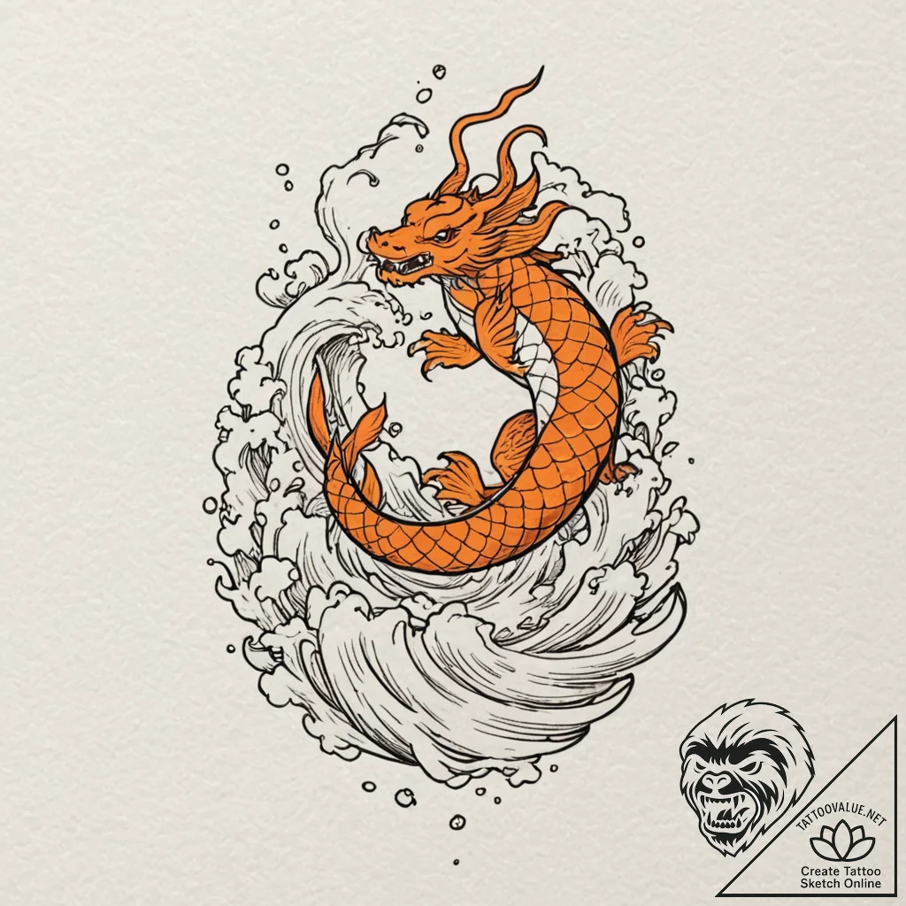 Orange, tattoo drawing outline, on a clean wh... - tattoo sketch (№1753113537_0, 21.07.2025 15:58) — tattoovalue.net