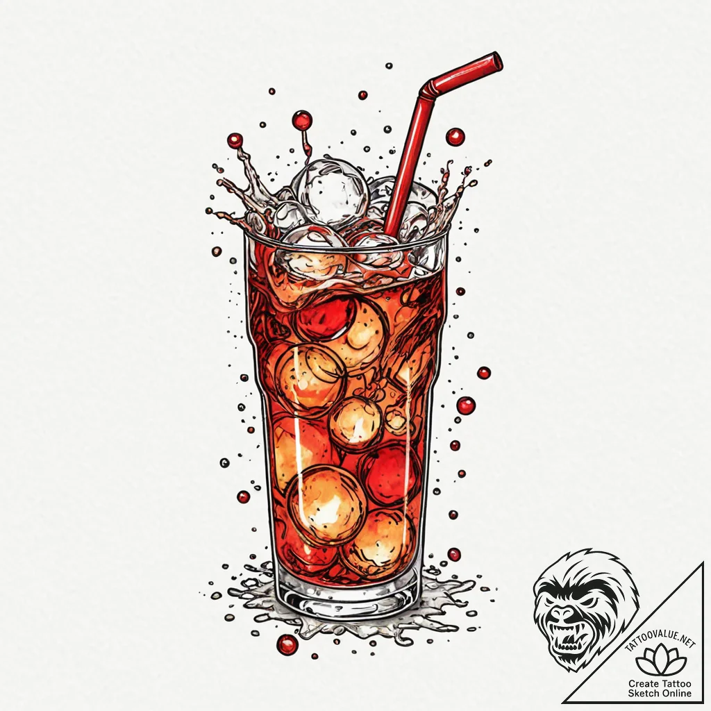 A close-up of the carbonation bubbles rising... - tattoo sketch (№1753113706_0, 21.07.2025 16:01) — tattoovalue.net