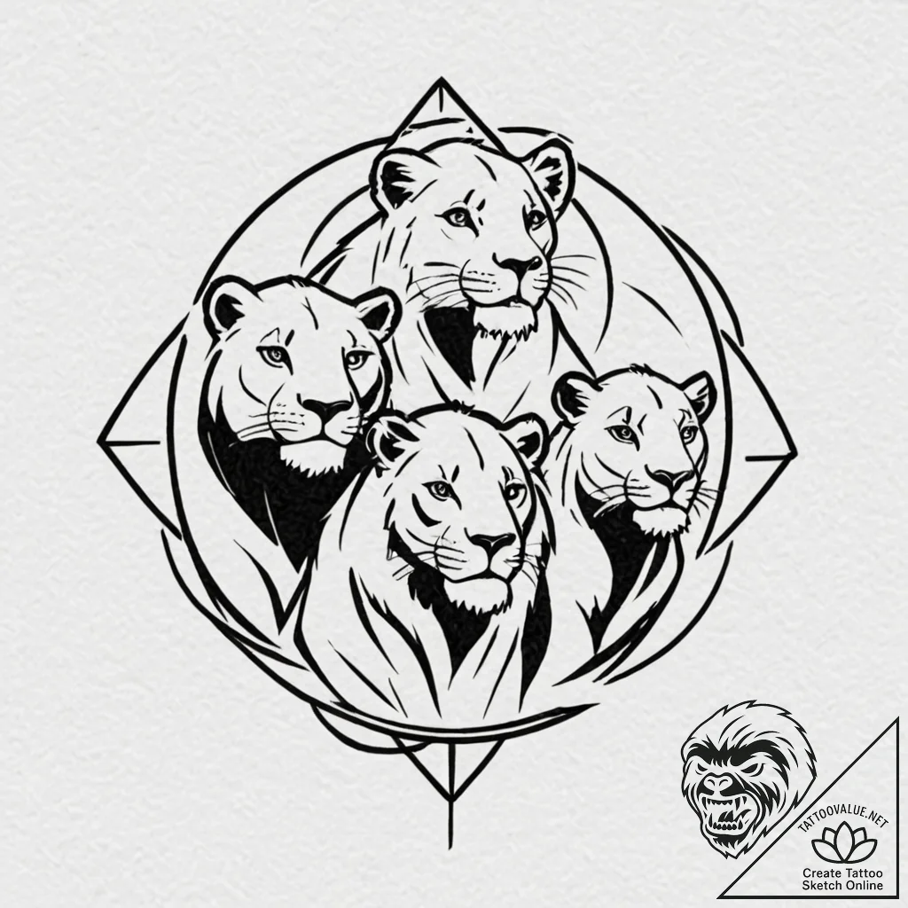 A linework tattoo of the "hakuna matata" trio... - tattoo sketch (№1753113789_0, 21.07.2025 16:03) — tattoovalue.net